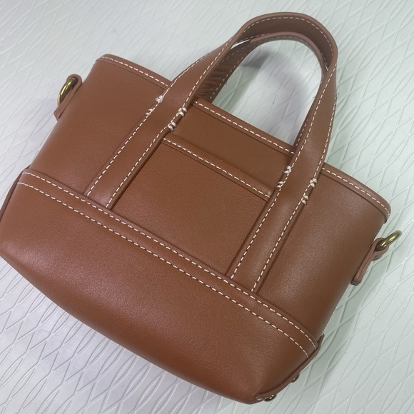 J.CREW Brown Mini Montauk Brown Leather Tote Concert Purse NWT DOESNT HAVE STRAP - Picture 3 of 12